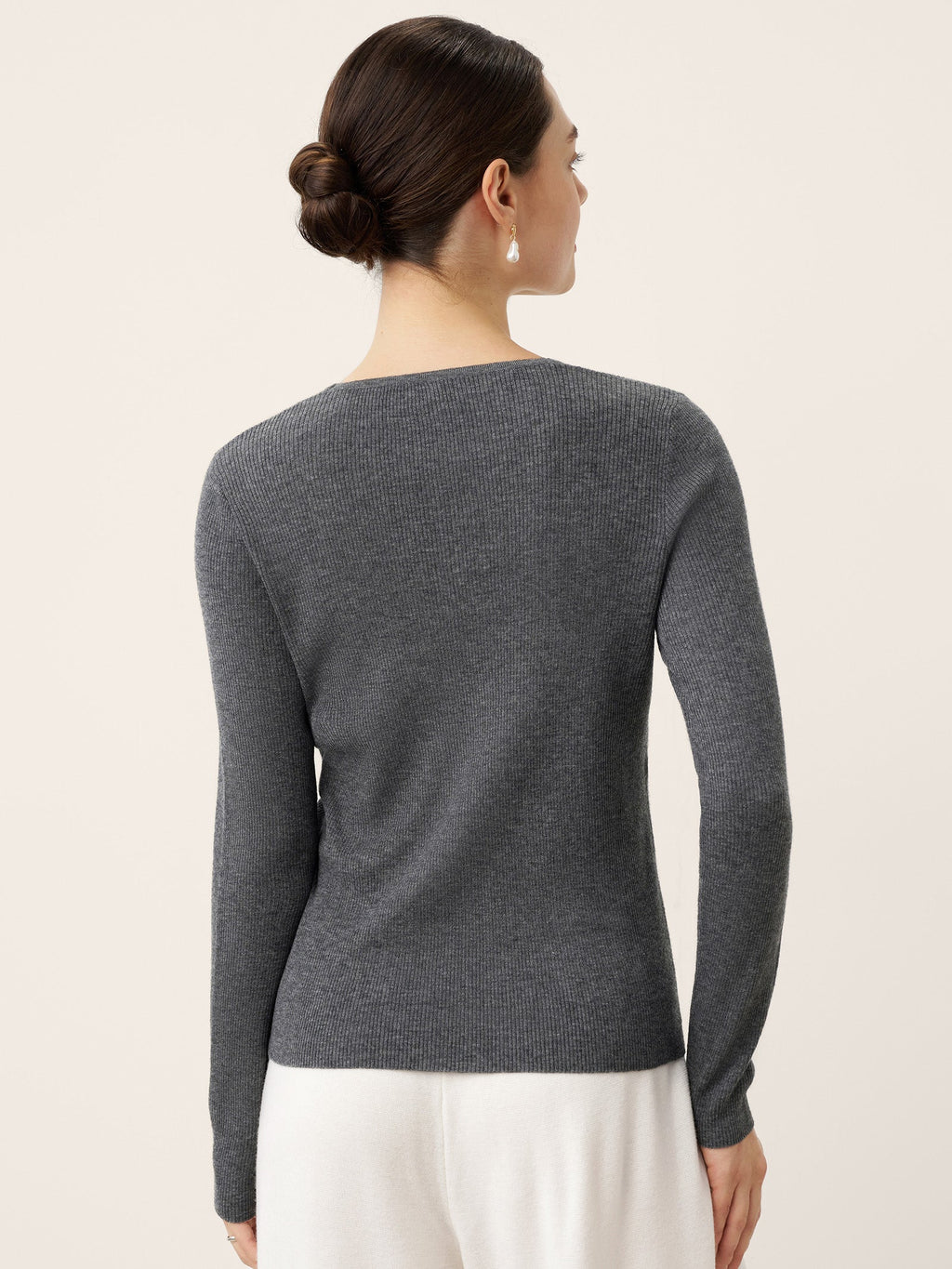 Merino Wool Ruched Panel V-Neck Top RAVEN