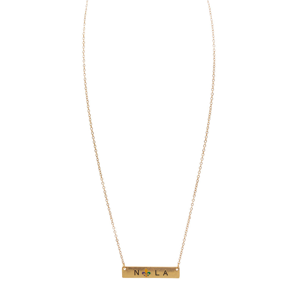 Mardi Gras Fleur de Lis Nola Message Pendant Necklace