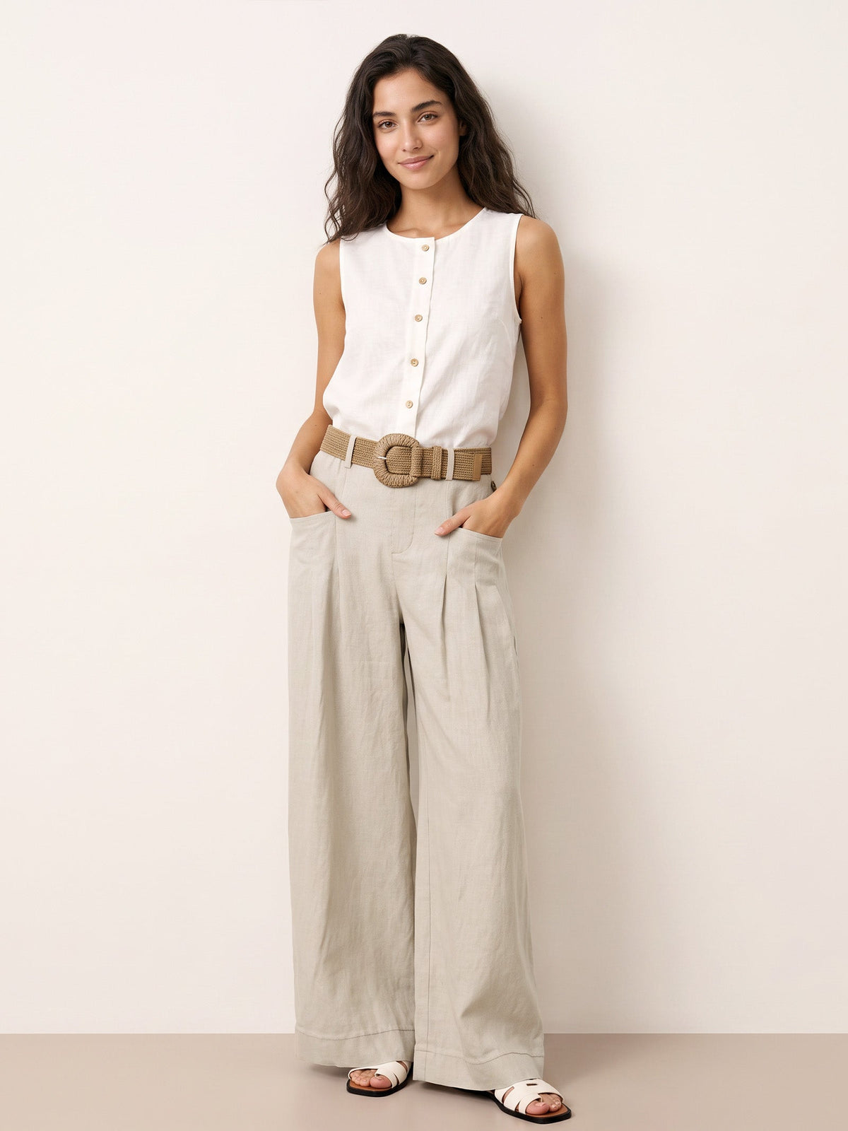 Natural Woven Straw Belt With Square Buckle