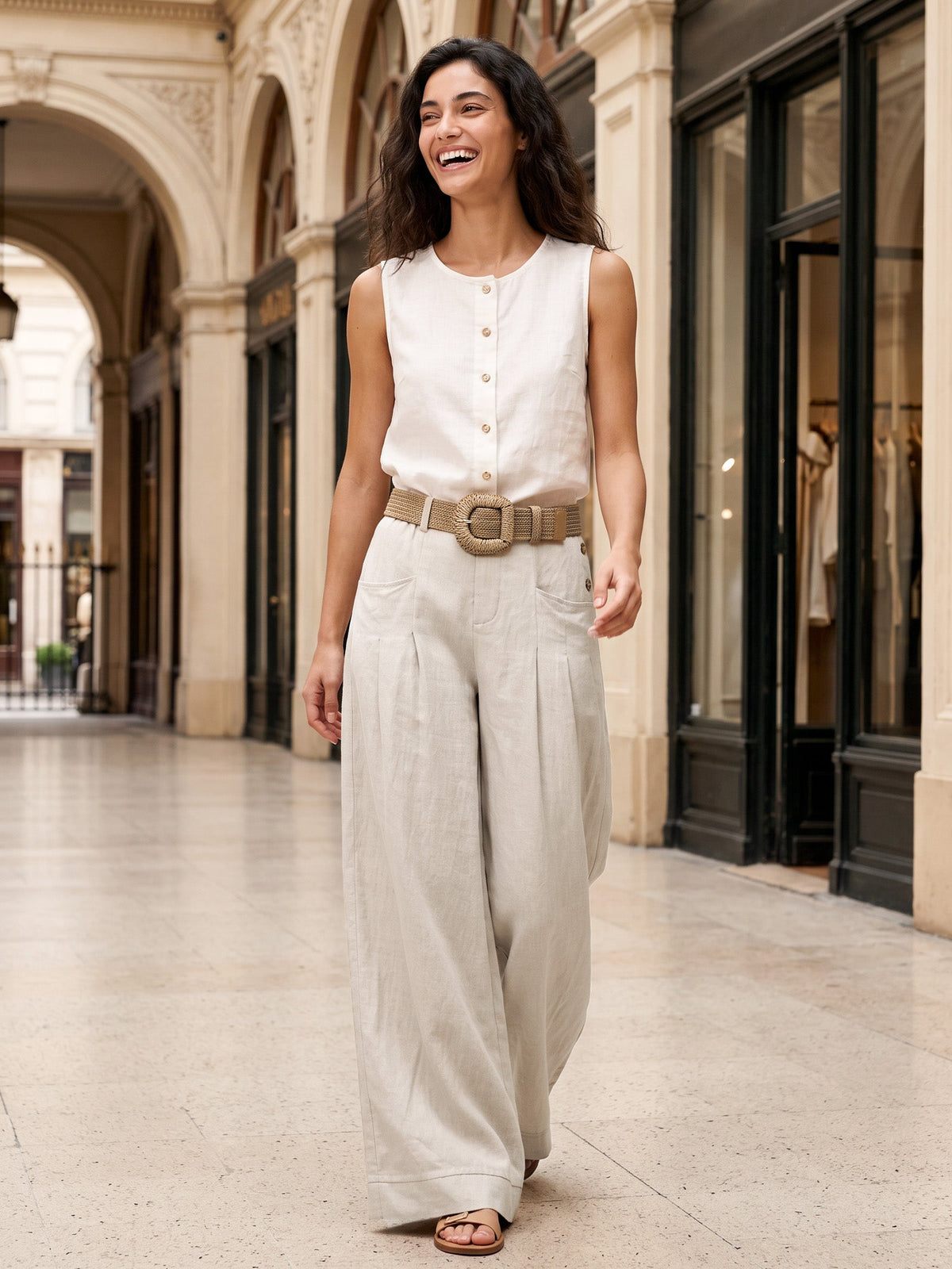 Natural Woven Straw Belt With Square Buckle