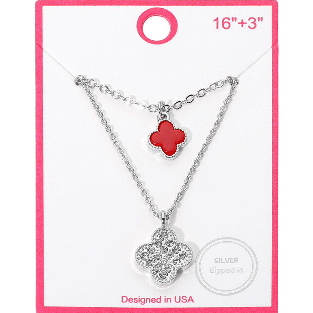Silver Dipped Double Quatrefoil Pendant Layered Necklace