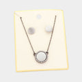 Crystal Trim Round Metal Pendant Necklace