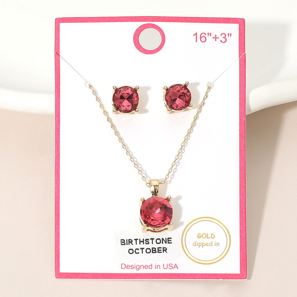 OCTOBER - Gold Dipped Birthstone Pendant Necklace