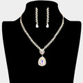Teardrop Crystal Rhinestone Necklace Earring Set