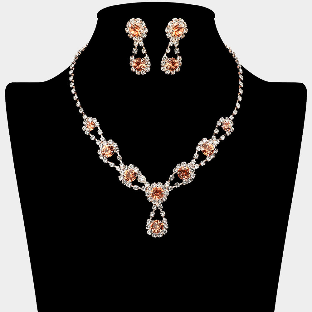 Round Crystal Vine Rhinestone Bib Drop Necklace