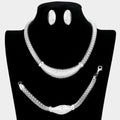 3PCS - Crystal Rhinestone Pave Mesh Metal Necklace Jewelry Set