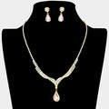 Teardrop Stone Pendant Accented Rhinestone Pave Necklace