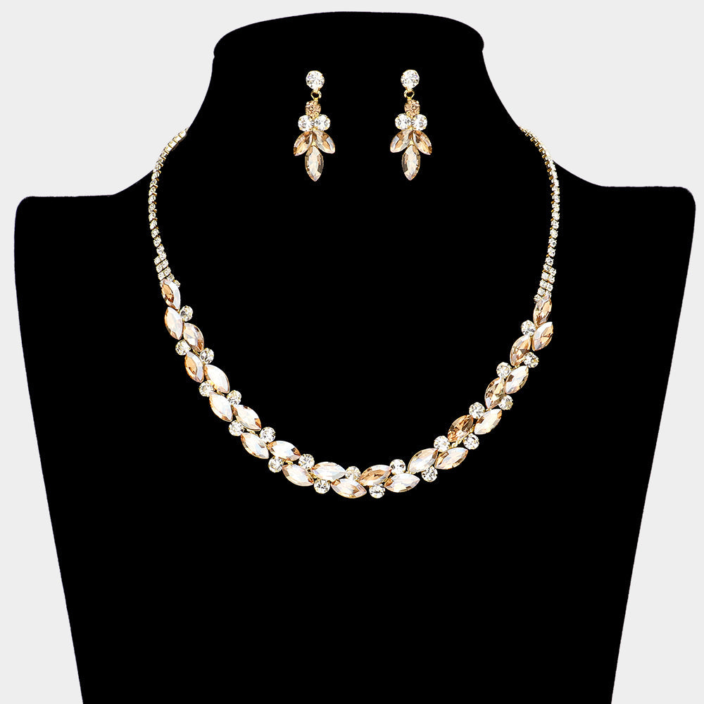 Round Marquise Stone Cluster Rhinestone Necklace