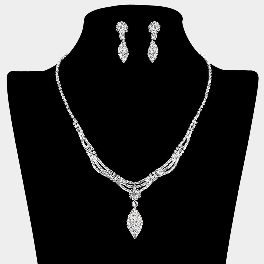 Rhinestone Paved Marquise Shaped Pendant Necklace