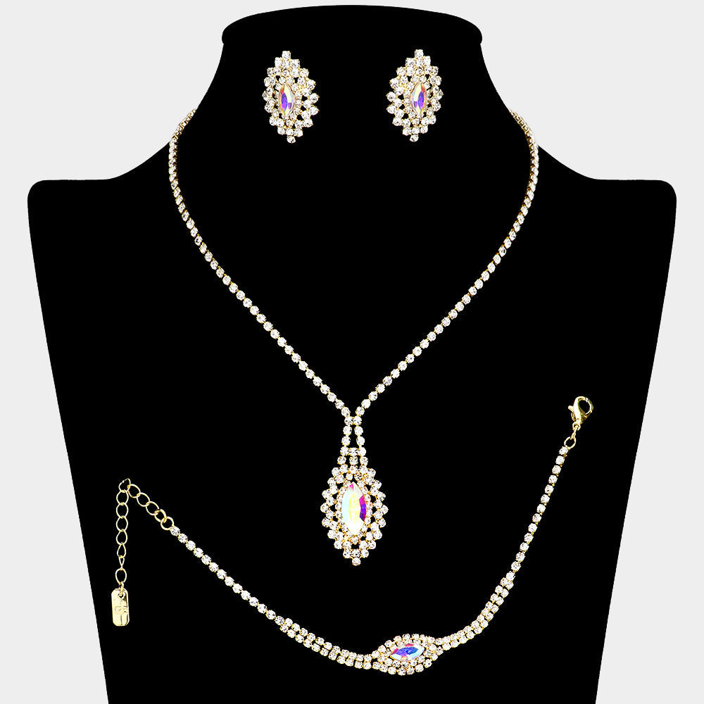 Marquise Stone Accented Rhinestone Paved Jewelry Set