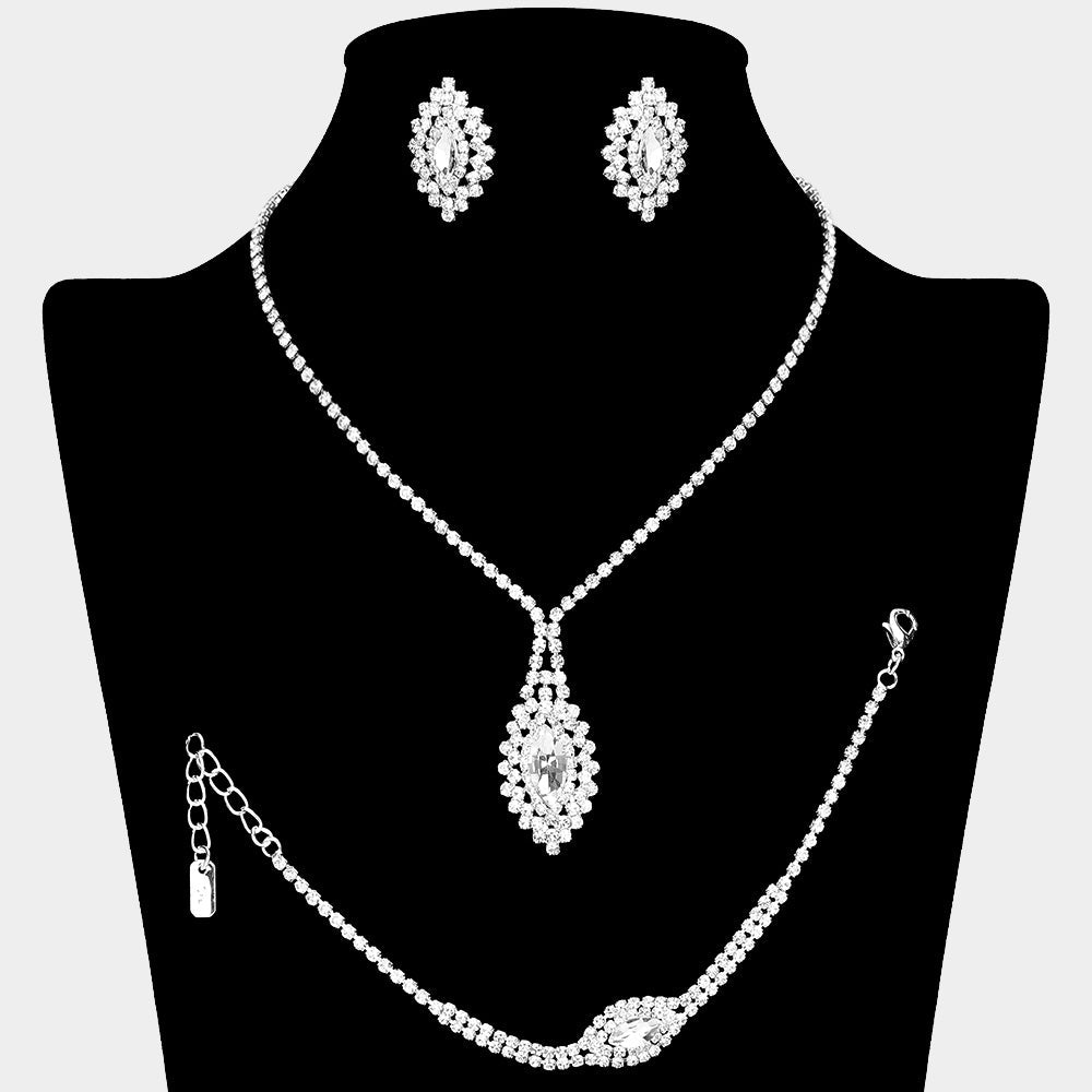 Marquise Stone Accented Rhinestone Paved Jewelry Set