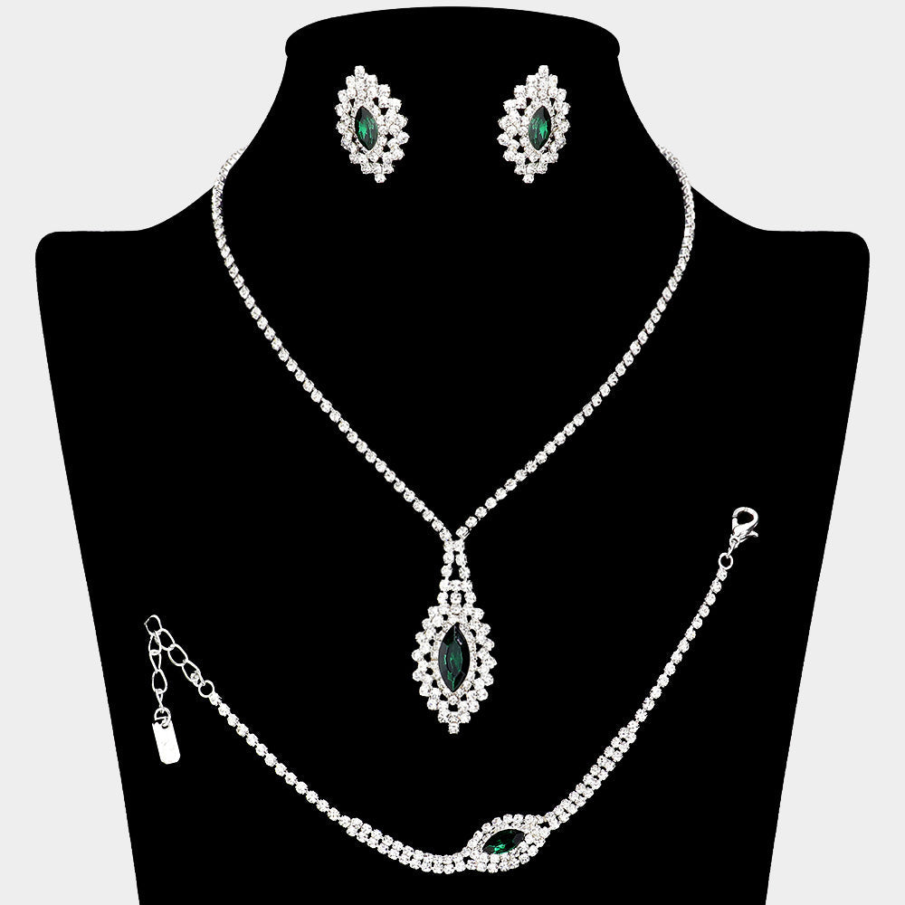 Marquise Stone Accented Rhinestone Paved Jewelry Set