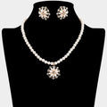 Pearl Flower Rhinestone Pendant Necklace