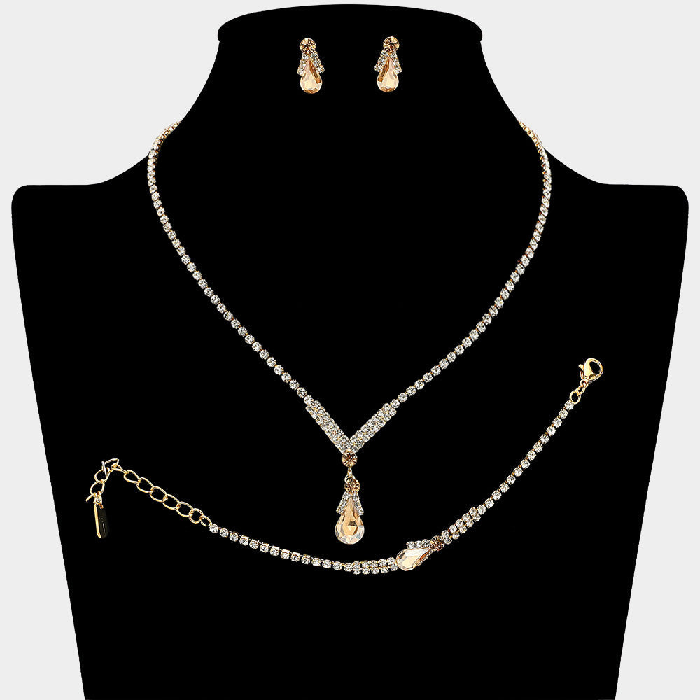 Teardrop Pendant Accent Rhinestone Paved Jewelry Set