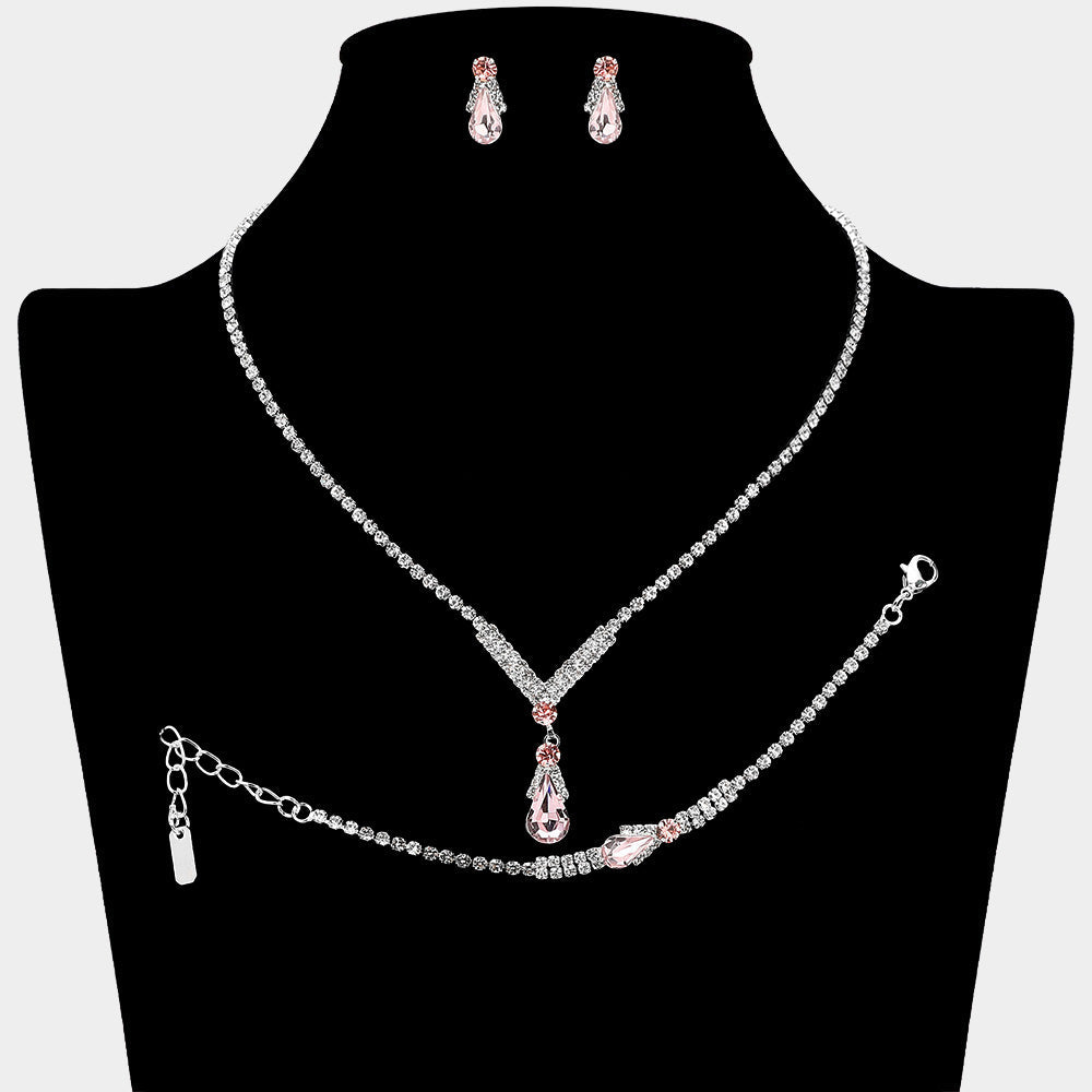 Teardrop Pendant Accent Rhinestone Paved Jewelry Set