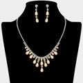 Teardrop Pearl Embellished Square Rhinestone Paved Necklace