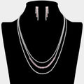 CZ Square Stone Detailed Triple Layered Necklace