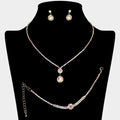 Round Stone Pendant Accented Rhinestone Paved Jewelry Set
