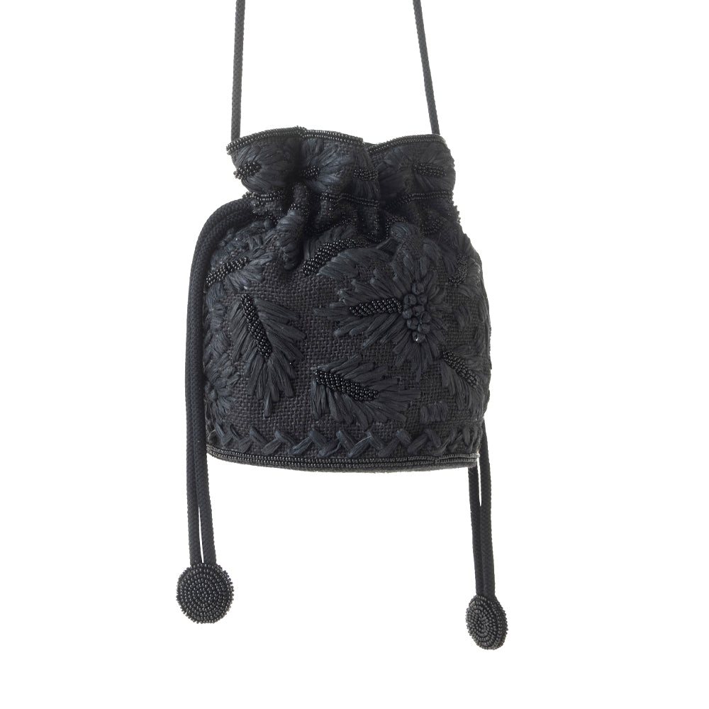 Myra Honey Vine Western Bucket Bag for Women in Black with embroidered detail