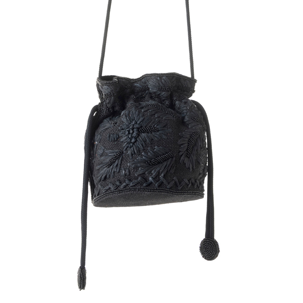 Myra Honey Vine Western Bucket Bag for Women in Black with embroidered detail