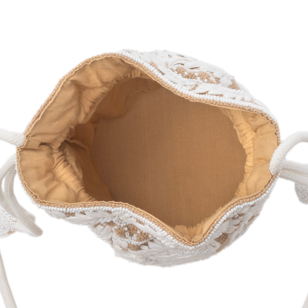 Myra Honey Vine Western Bucket Bag for Women in Jute with embroidered detail