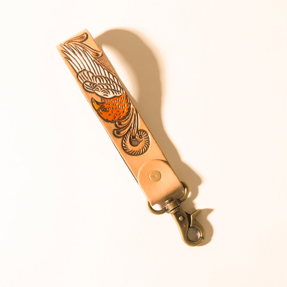 Myra Eagle Ember Handtooled Leather Keyfob in Natural Tan