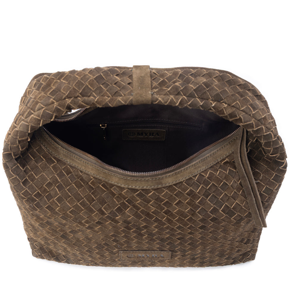 Myra Saddle Weave Genuine Suede Leather Bag in Bridle Bronze