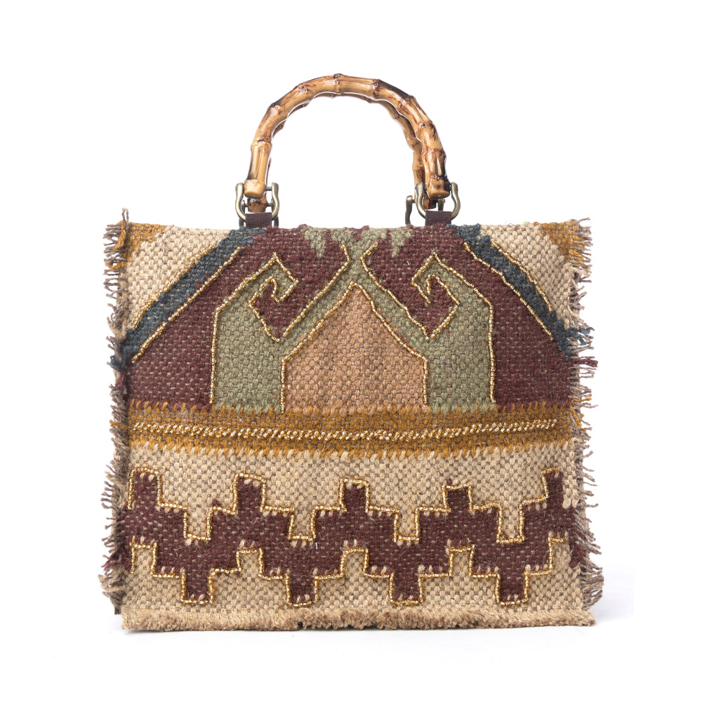 Myra Desert Loom Jute Tote Bag in Olive Amber
