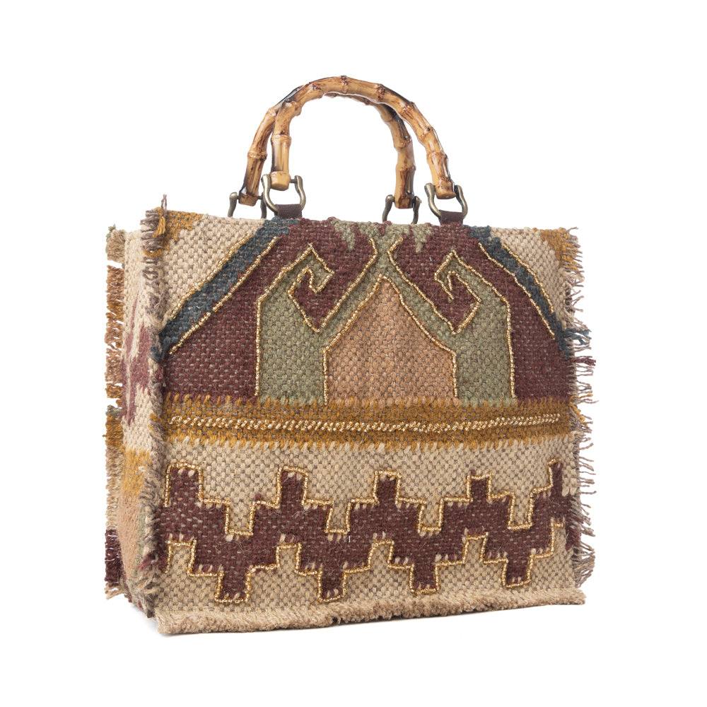Myra Desert Loom Jute Tote Bag in Olive Amber