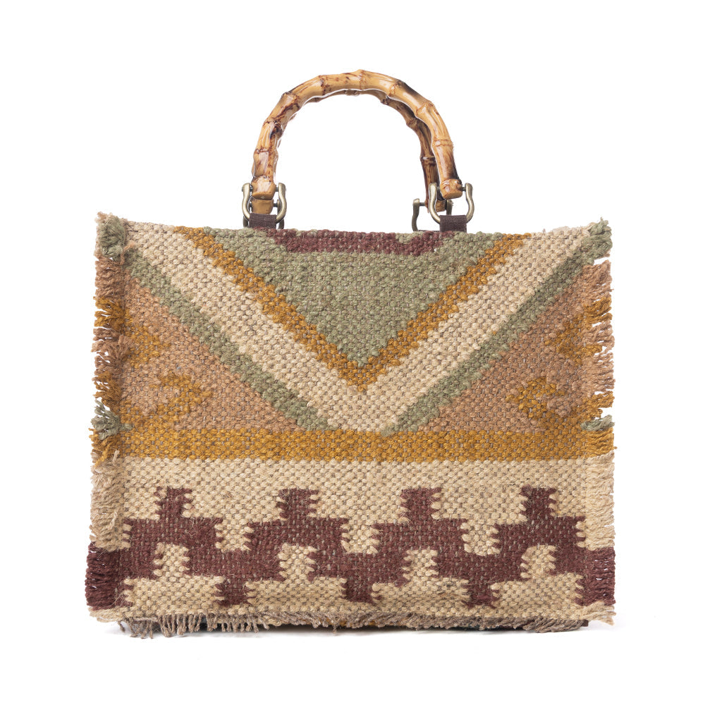 Myra Desert Loom Jute Tote Bag in Olive Amber