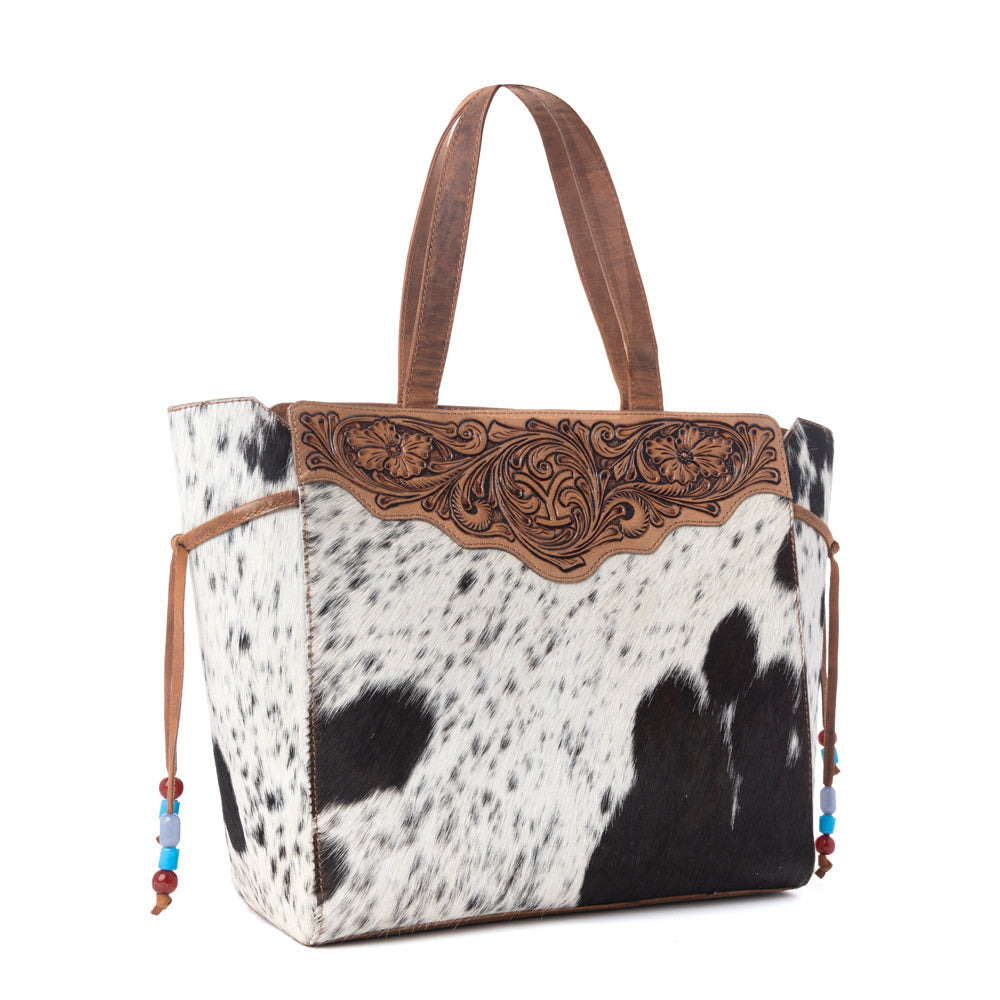 Myra Yellowstone Winter Prairie Handtooled Bag in Ivory Toffee