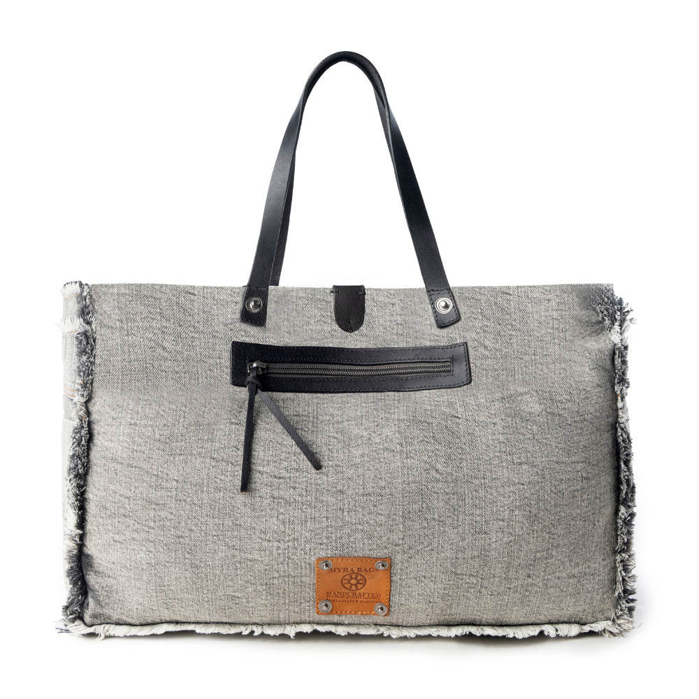 Myra Frayed Frontier Western denim Tote Bag for Women in denim black with fringe detail