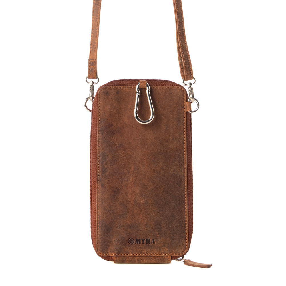 Myra Wildtouch Western Phone Crossbody in tan with leather detail