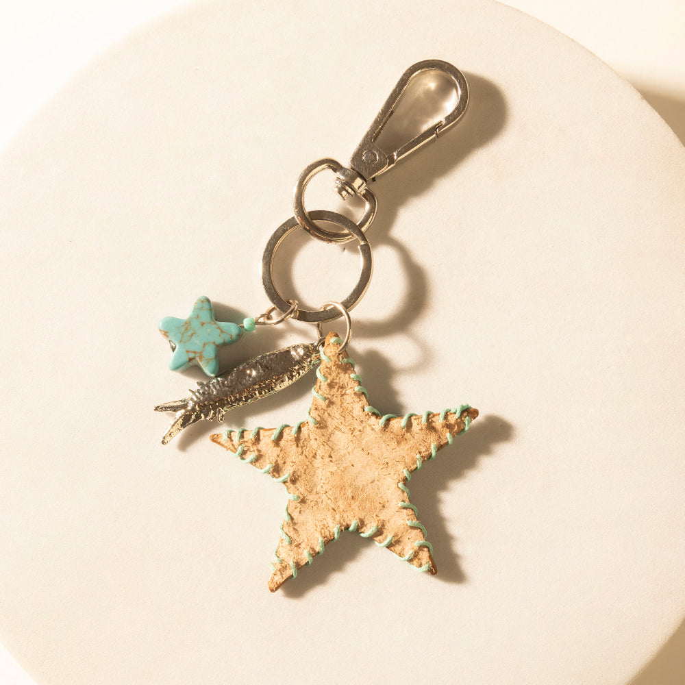 Myra Moonlight Bay Star Handtooled Leather Key Fob in Amber Turquoise