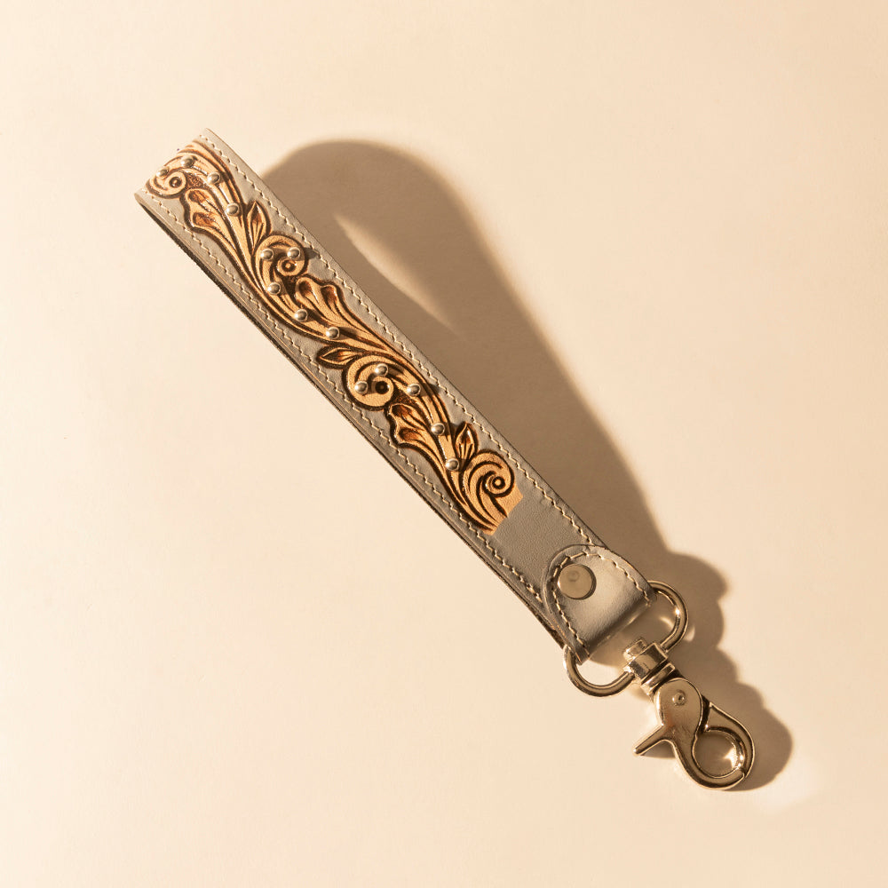 Myra Wildhue Western Key Fob in grey with handtooled detail