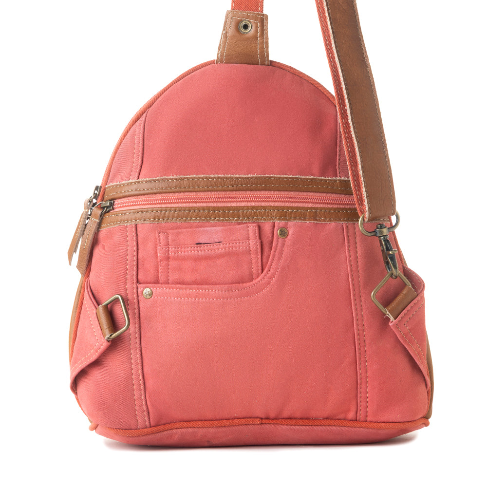 Myra Bandit Denim Fanny Pack Bag for Women in rust with canvas and Front Pocket