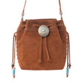 Myra Yellowstone Sundown Ember Suede Leather Bucket Bag in Maple Brown