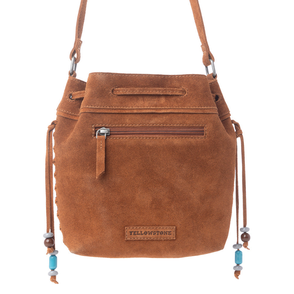 Myra Yellowstone Sundown Ember Suede Leather Bucket Bag in Maple Brown