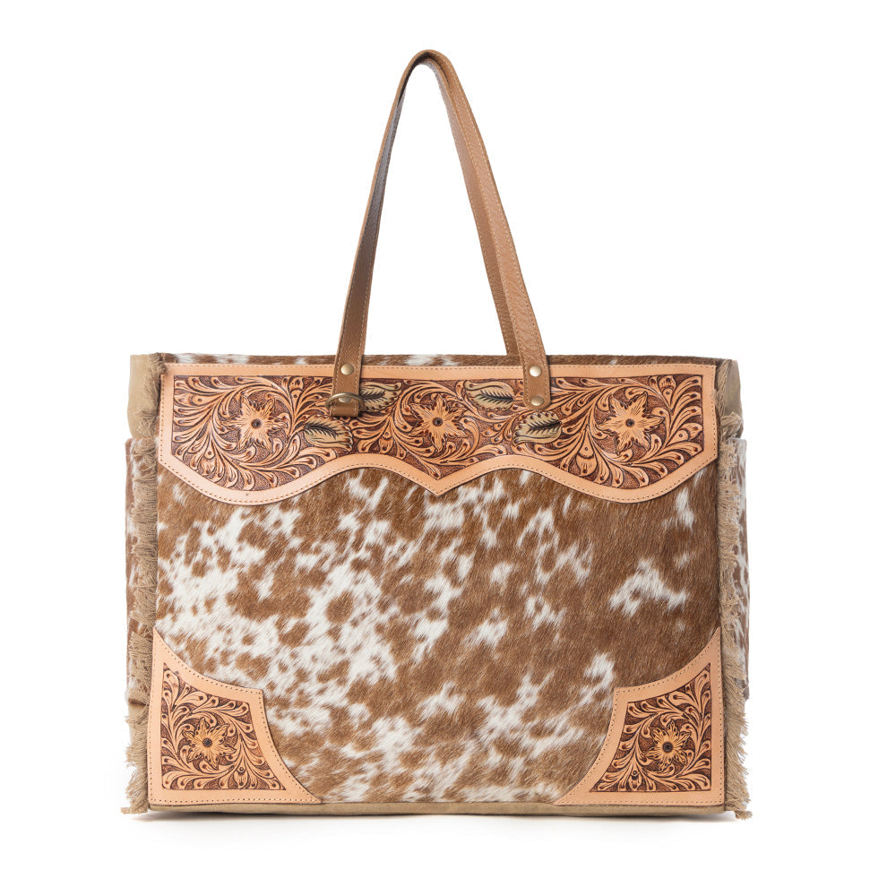 Myra Cartwright Hand-Tooled Bag in Tan & White