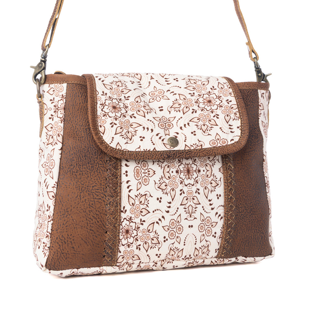 Myra Oakline Cotton & Leather Shoulder Bag in Mocha Beige