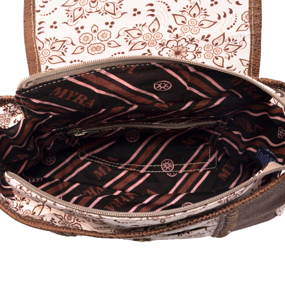 Myra Oakline Cotton & Leather Shoulder Bag in Mocha Beige