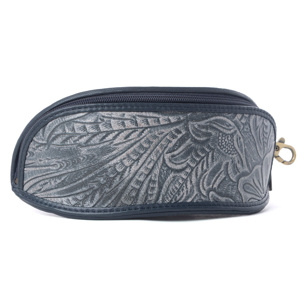 Myra Silver Creek Embossed Leather Sunglass Case in Midnight Steel