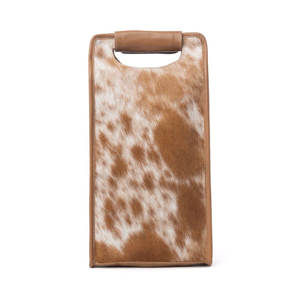 Myra Cypress Field Hairon Leather Wine Bottle Holder in Tan Beige