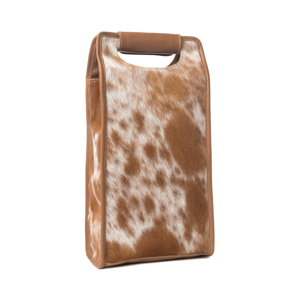 Myra Cypress Field Hairon Leather Wine Bottle Holder in Tan Beige