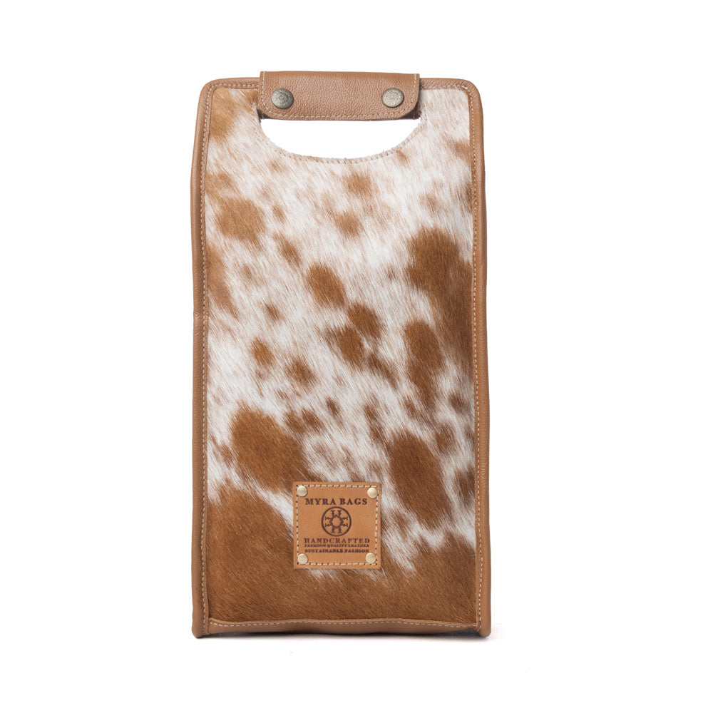 Myra Cypress Field Hairon Leather Wine Bottle Holder in Tan Beige
