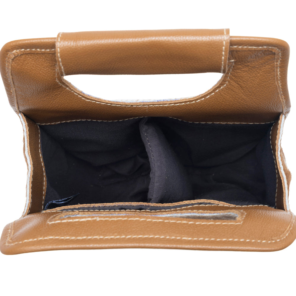 Myra Cypress Field Hairon Leather Wine Bottle Holder in Tan Beige