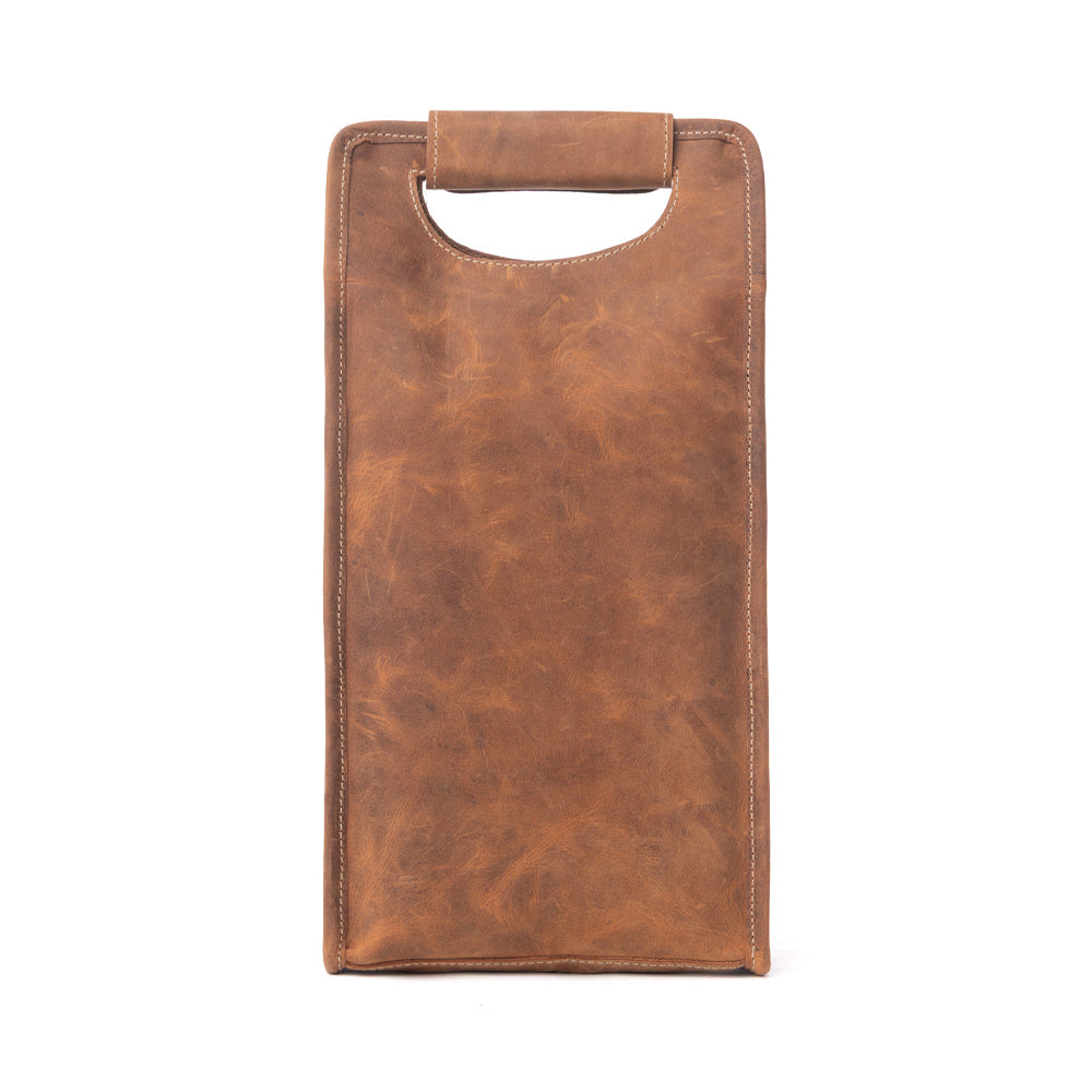 Myra Cypress Field Hairon Leather Wine Bottle Holder in Shadow Cream Chestnut Brown