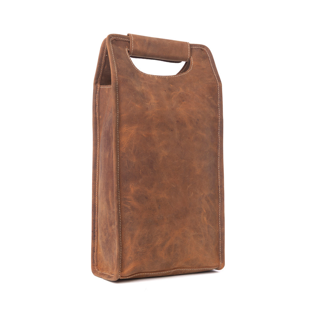 Myra Cypress Field Hairon Leather Wine Bottle Holder in Shadow Cream Chestnut Brown