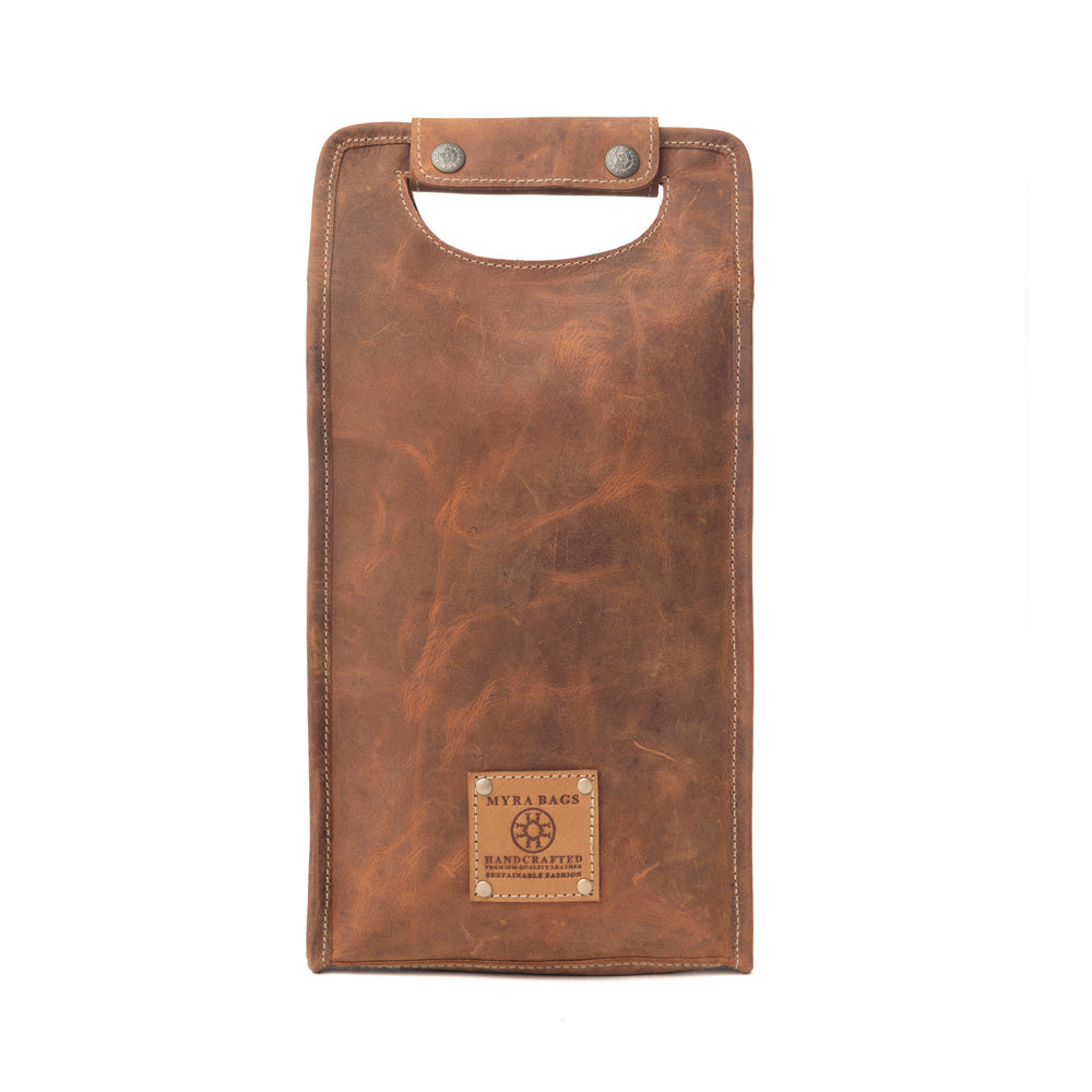 Myra Cypress Field Hairon Leather Wine Bottle Holder in Shadow Cream Chestnut Brown