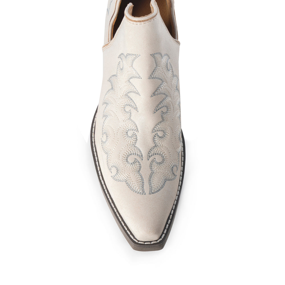 Myra Tempest Embroidered Cowgirl Booties in Ivory for Women in Genuine Leather with Snip Toe